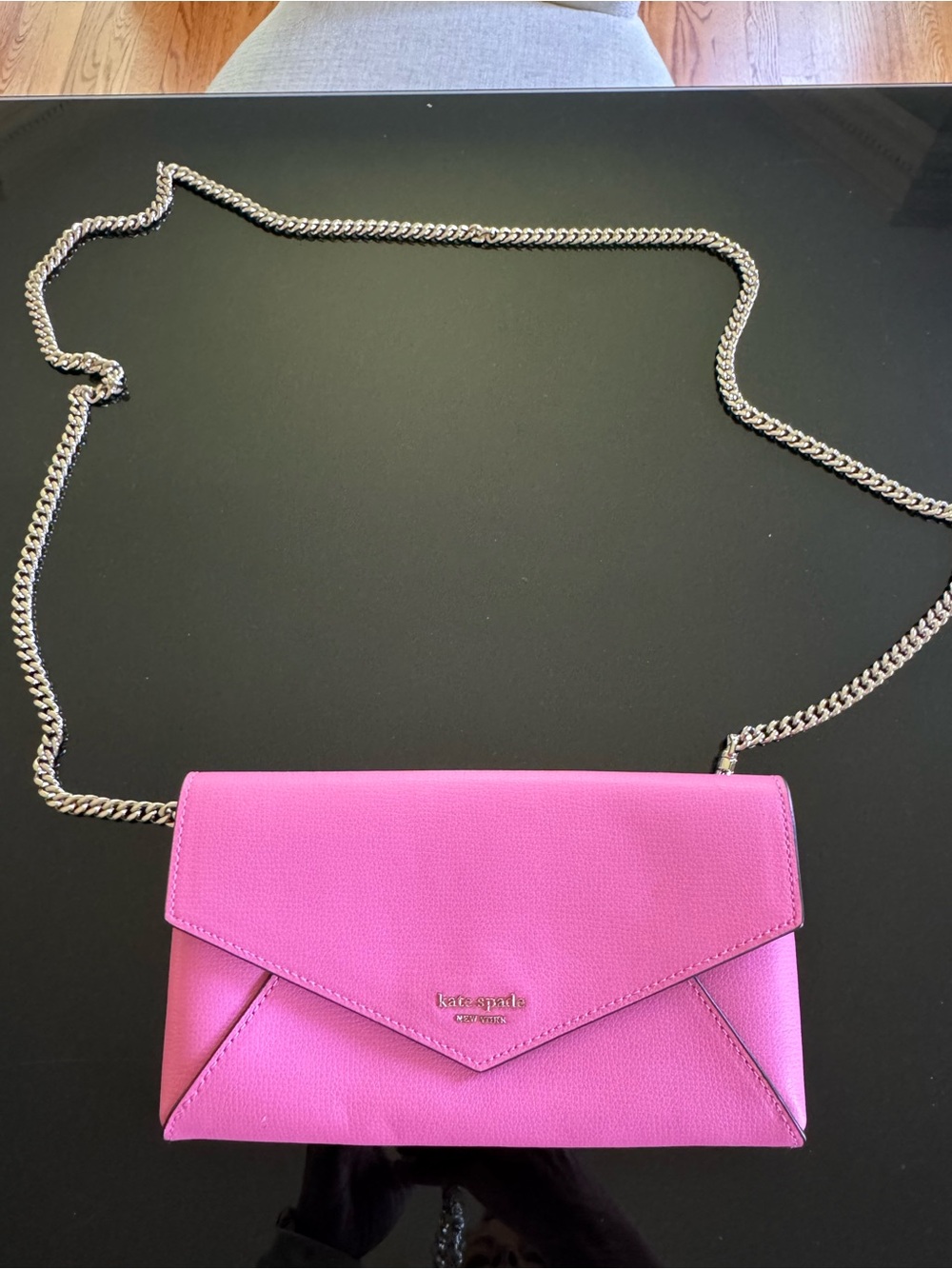 kate spade Hot Pink Envelope Crossbody with Silver Chain Strap